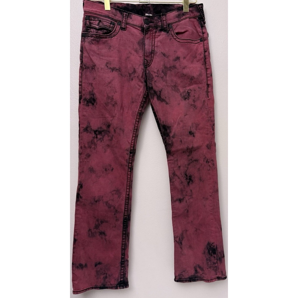 True Religion Acid Washed Jeans Straight Stretch Flap Pockets Pants Sz‎ 34